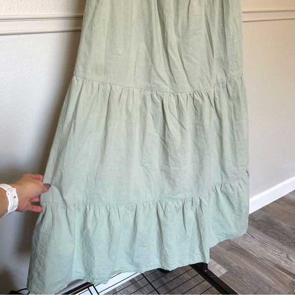 Sim & Sam Sage Green Puff Sleeve Square Neck Peasant Dress Women’s Small - Picture 2 of 8
